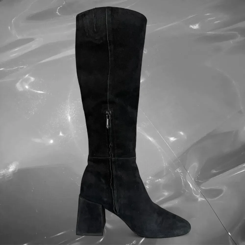 Sam Edelman black suede knee high boots block heel size 6.5 - Picture 2 of 5